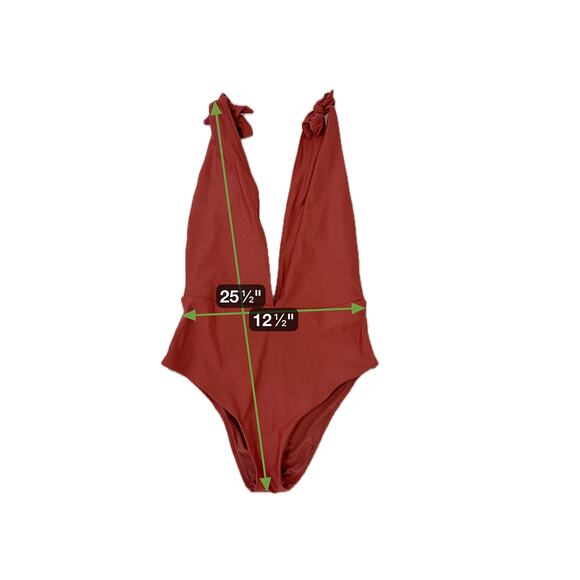 NWT Aerie Deep Plunge One Piece Swimsuit Cheeky Burnt Orange Rust Red | M - Picture 5 of 5